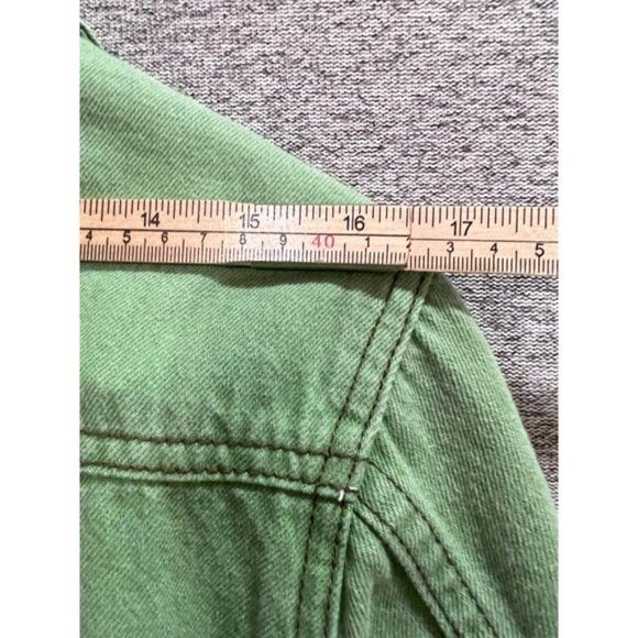 Cotton Ginny Jean Jacket Women Small Pocket Denim Button Up Long Sleeve Green - Picture 7 of 9